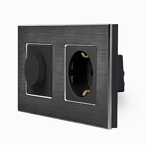 Drehdimmer mechanischer Dimmer Lichtschalter für LED-Leuchten Beleuchtung mit Steckdose und Aluminium Rahmen in schwarz zum Dimmen einer Leuchte Luxus-Time Drehdimmer mechanischer Dimmer Lichtschalter für LED-Leuchten Beleuchtung mit Steckdose und Aluminium Rahmen in schwarz zum Dimmen einer Leuchte Luxus-Time von Luxus-Time