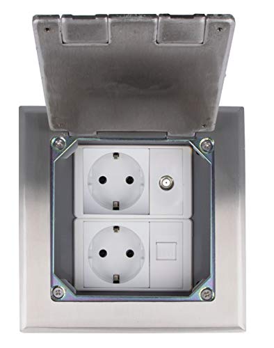 Einbausteckdose 2 Fach inkls. LIVOLO VDE Steckdose Netzwerk und Sat Dose Fußboden Bodensteckdose versenkbar Bodentank HTD-146KP Einbausteckdose 2 Fach inkls. LIVOLO VDE Steckdose Netzwerk und Sat Dose Fußboden Bodensteckdose versenkbar Bodentank HTD-146KP von Luxus-Time