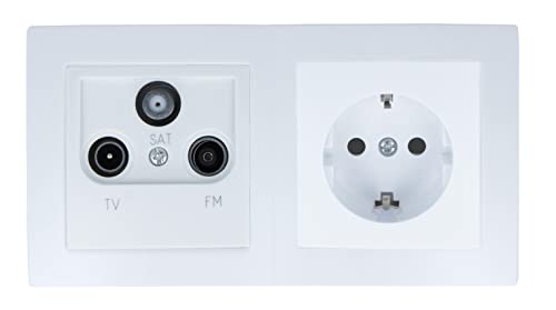 LINA Steckdose und SAT TV Radio 2 Fach VDE für Unterputz Schuko weiß mit Rahmen H1-C51GM-C63TFS-C002 Komplettset UP Wandsteckdose FM zweifach Kunststoffrahmen LINA Steckdose und SAT TV Radio 2 Fach VDE für Unterputz Schuko weiß mit Rahmen H1-C51GM-C63TFS-C002 Komplettset UP Wandsteckdose FM zweifach Kunststoffrahmen von Luxus-Time