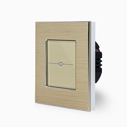 LUX einfacher Touch Dimmer Lichtschalter Ein/Aus dimmbar 1-Fach im Aluminiumrahmen in Gold 1-Weg Glas Berührungs Wandschalter zum dimmen einer Leuchte, Lampe Luxus-Time von Luxus-Time