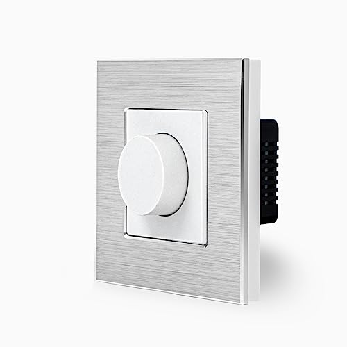 Luxus-Time Dimmer Schalter Drehdimmer mit Drehschalter 500W Unterputz Schalter LED-Dimmschalter für Wipp Dimmerlichtschalter Wandschalter im Aluminium Rahmen UP Dimmbare Glühlampen, LED-Lampen weiß von Luxus-Time