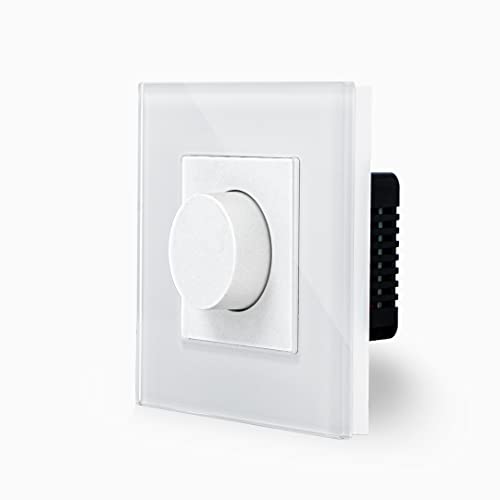 Luxus-Time Drehdimmer Dimmer Drehregler LED Dimmschalter 500W Phasenabschnittsdimmer Schalter Lichtschalter für Dimmbare Glühlampen und LED-Lampen geeignet UP inkl. Glasrahmen Weiß von Luxus-Time