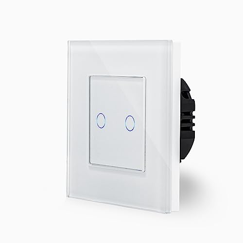 POINT zweifacher Touch Dimmer Lichtschalter Ein/Aus 1-Fach im Glasrahmen in weiß 2-Weg Glas Berührungs Serienlichtschalter Wandschalter zum dimmen zweier Leuchten, Lampen Luxus-Time von Luxus-Time