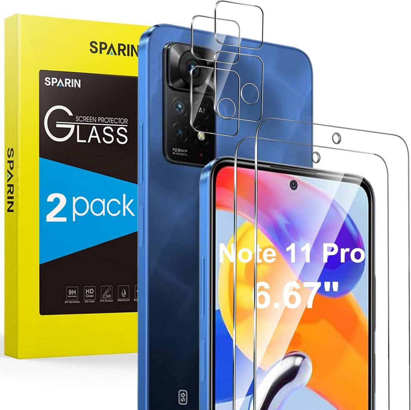 LuxusKollektion Displayschutzglas 2+2 Stk. Schutzfolie Xiaomi Redmi Note 11 Pro 5G/4G Panzerglas von LuxusKollektion