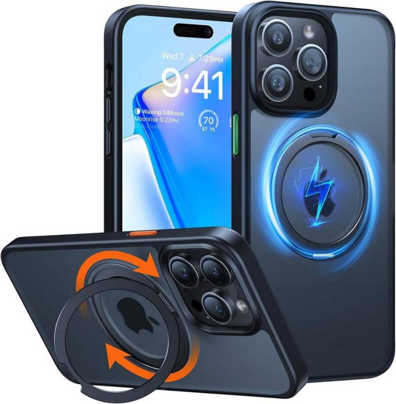 LuxusKollektion Displayschutzglas Magnetische Ring Ständer für iPhone 14 Pro Max Hülle MagSafe Schwarz von LuxusKollektion