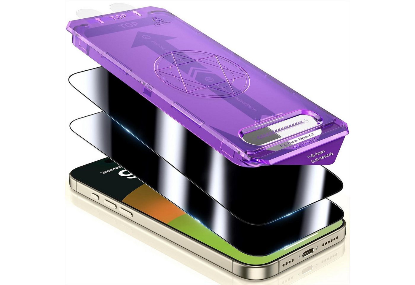 LuxusKollektion Displayschutzglas Panzerglas Sichtschutz iPhone 16 Pro Automatische Staubentfernung 9H von LuxusKollektion