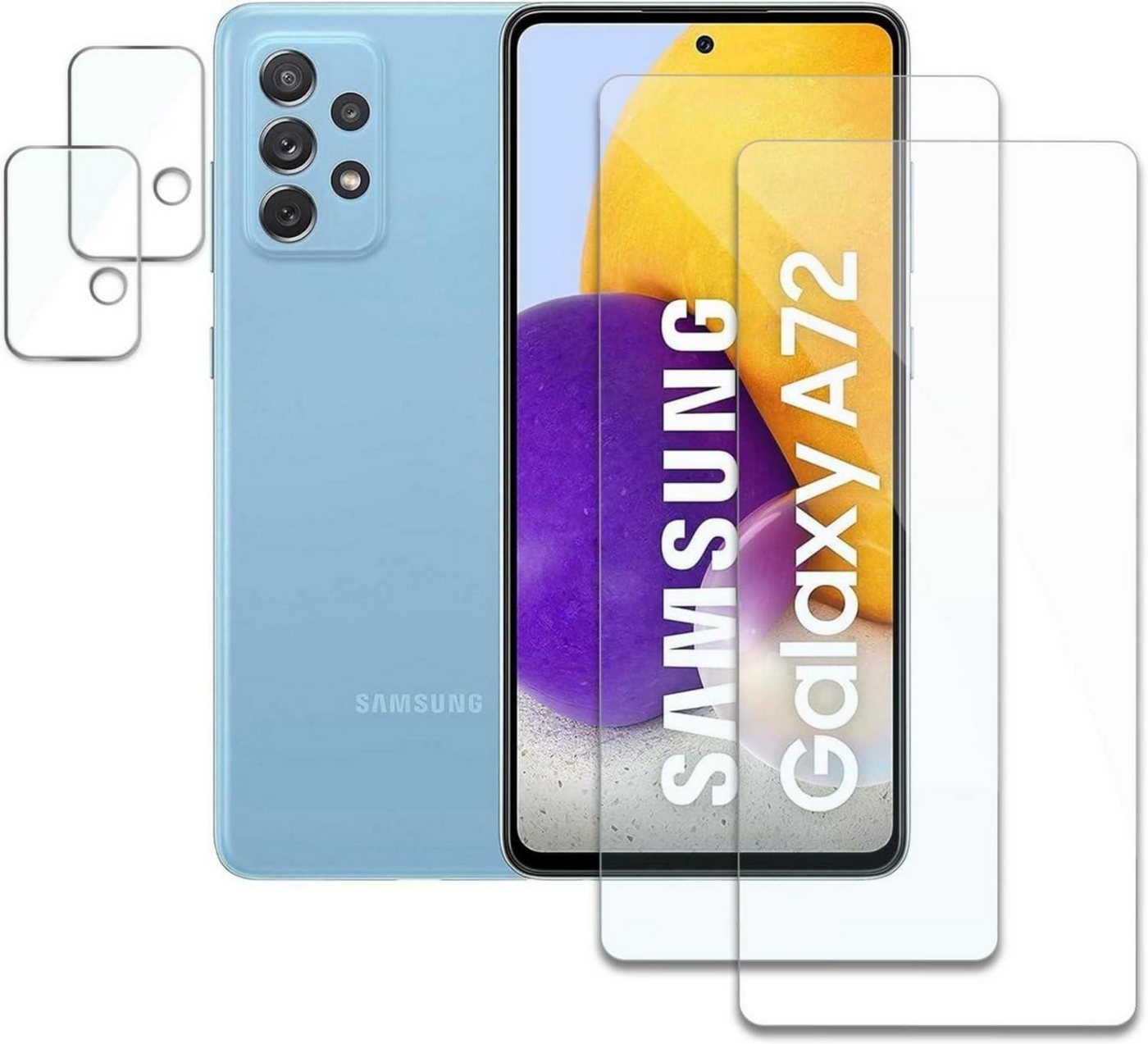 LuxusKollektion Displayschutzglas Schutzfolie Samsung Galaxy A72: 2x Gehärtetes Glas, Kameraschutz, HD von LuxusKollektion