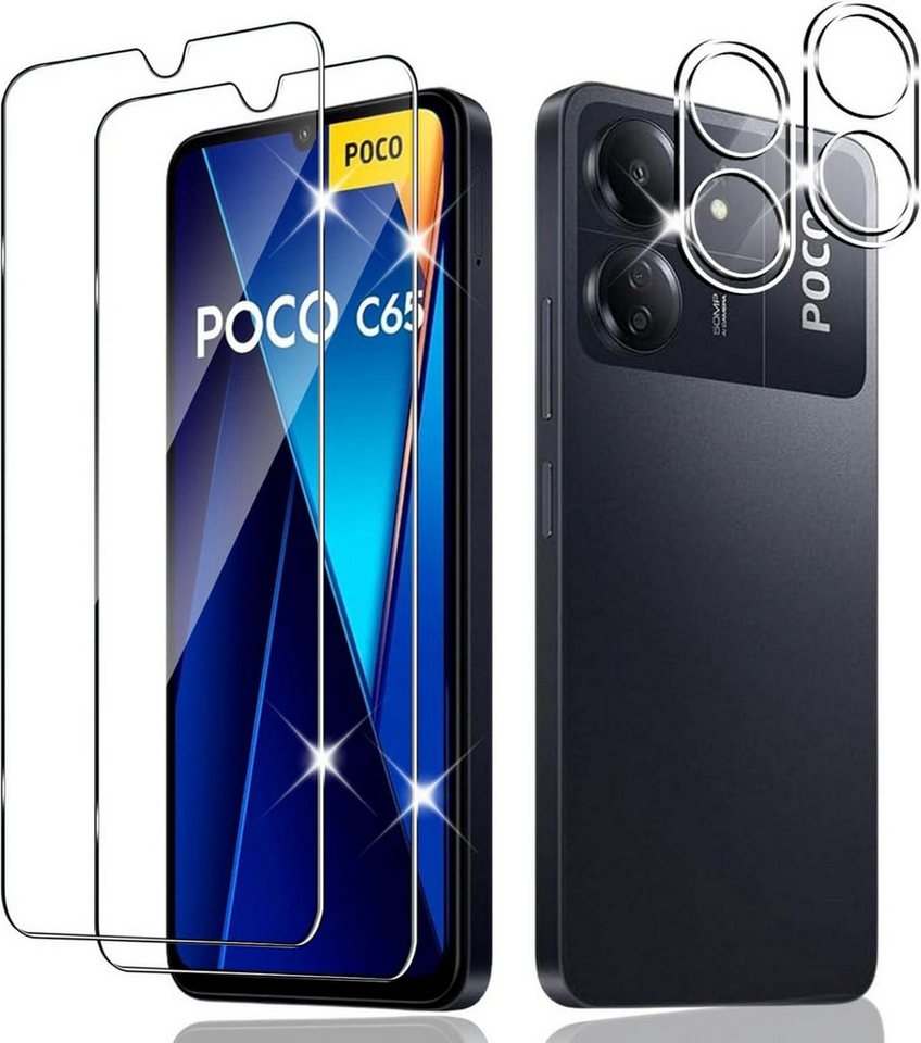 LuxusKollektion Displayschutzglas Schutzfolie Xiaomi Redmi 13C 4G Poco C65 Panzerglas 2x 9H Härte von LuxusKollektion