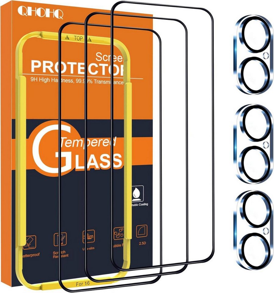 LuxusKollektion Displayschutzglas iPhone 16 Panzerglas Kamera Schutzfolie 9H+ [3+3 Stück] Transparent von LuxusKollektion