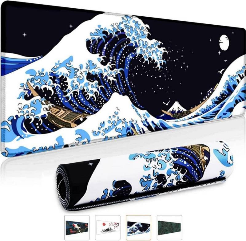 LuxusKollektion Gaming Mauspad Gaming Mauspad XXL Japan Art Kanagawa Schwarz 800x300mm Anti-Rutsch von LuxusKollektion