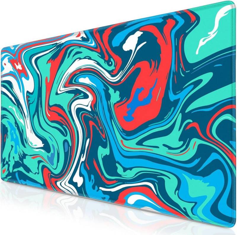 LuxusKollektion Gaming Mauspad Großes Gaming Mauspad XXL 900 x 400mm Blau-Rot Fluid Kunst vernähte von LuxusKollektion