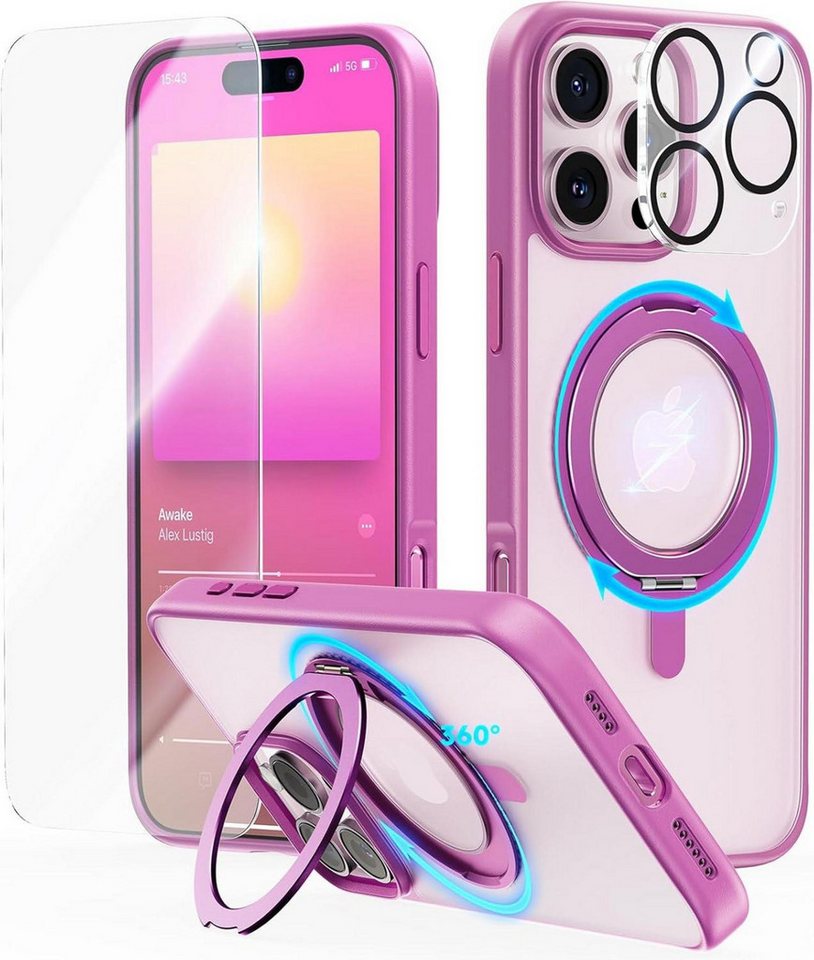 LuxusKollektion Handyhülle 360° Magic Stand für iPhone 16 Pro Hülle Pink MagSafe Militärschutz LuxusKollektion Handyhülle 360° Magic Stand für iPhone 16 Pro Hülle Pink MagSafe Militärschutz von LuxusKollektion