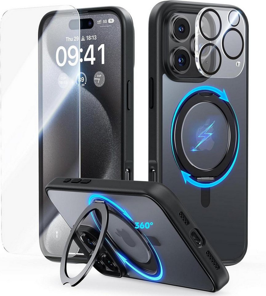 LuxusKollektion Handyhülle 360° Magic Stand iPhone 16 Pro Max Hülle [Militärschutz] Schwarz von LuxusKollektion