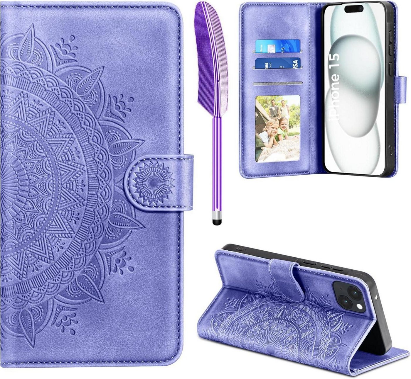 LuxusKollektion Handyhülle EASDNB iPhone 15 Lederhülle Wallet Flip Case Lila mit Kartenfach LuxusKollektion Handyhülle EASDNB iPhone 15 Lederhülle Wallet Flip Case Lila mit Kartenfach von LuxusKollektion