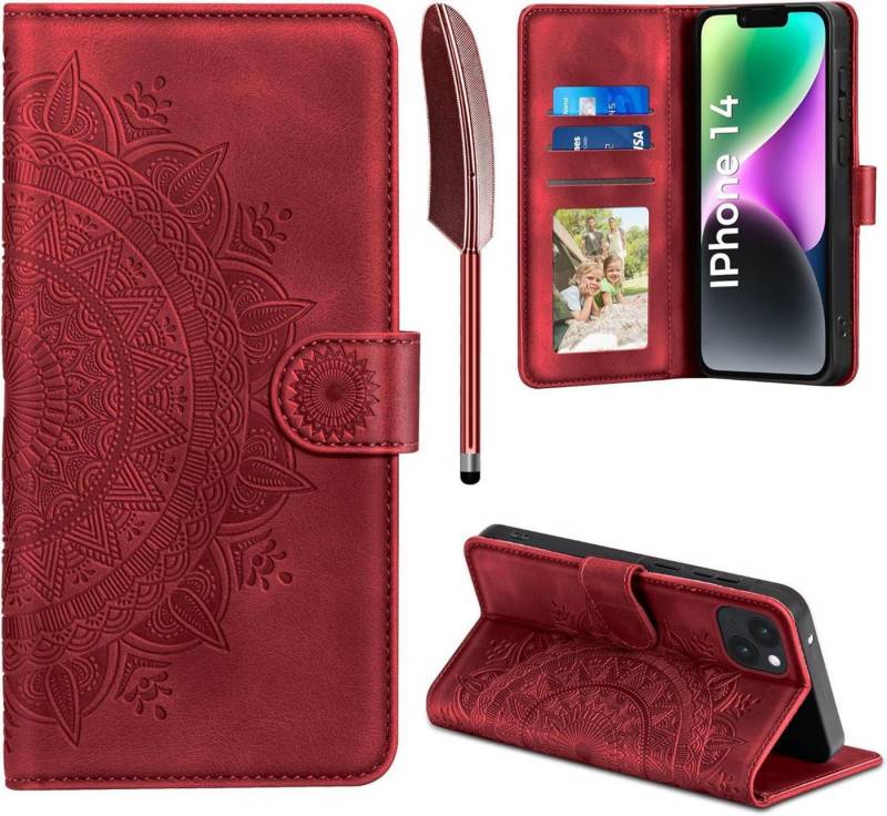 LuxusKollektion Handyhülle Lederhülle iPhone 14 Hülle Wallet PU Case Kartenfach Magnet Ständer von LuxusKollektion
