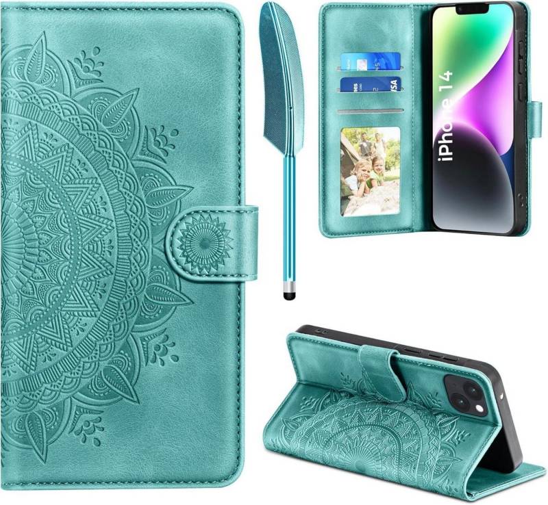 LuxusKollektion Handyhülle iPhone 14 Lederhülle Wallet Case Flip Schutzhülle Grün von LuxusKollektion