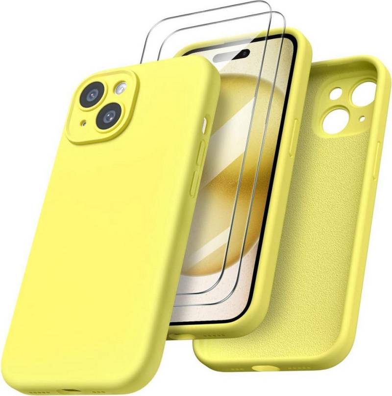 LuxusKollektion Handyhülle iPhone 15 Hülle Schutzfolien flüssiges Silikon Zitrone Gelb 6.1 Zoll von LuxusKollektion