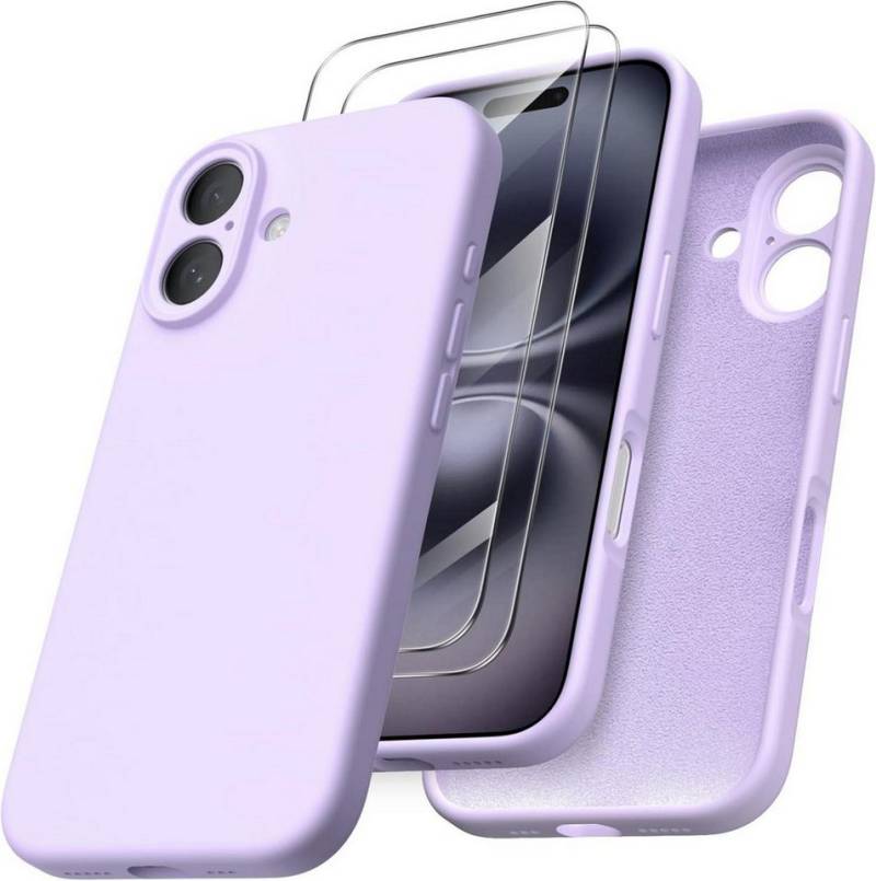 LuxusKollektion Handyhülle iPhone 16 Hülle flüssiges Silikon Kameraschutz 2 Schutzfolien Flieder von LuxusKollektion