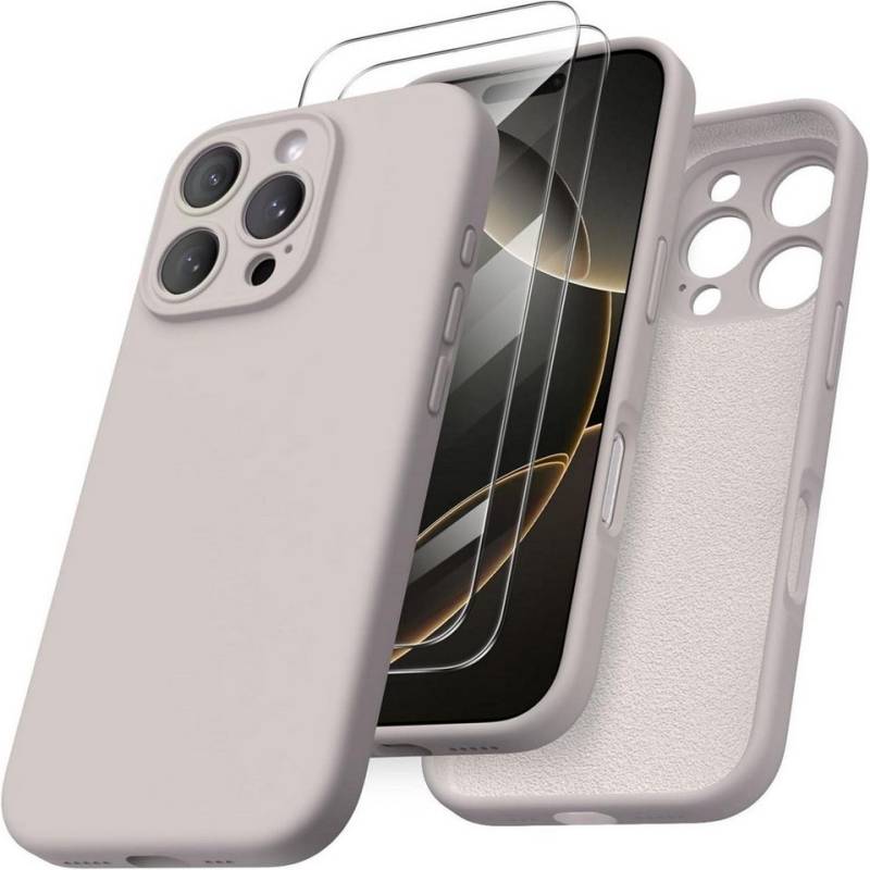 LuxusKollektion Handyhülle iPhone 16 Pro Hülle Silikon Kameraschutz 2 Schutzfolien 6.3 Zoll Natur von LuxusKollektion