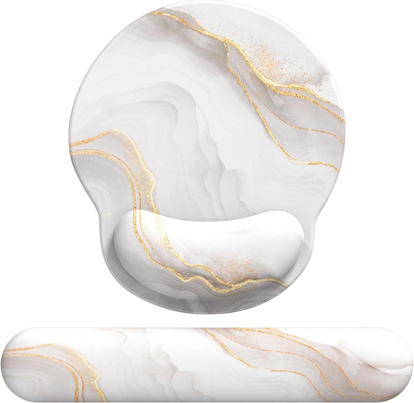 LuxusKollektion Mauspad Ergonomisches Mauspad Set mit Gelkissen Memory Foam Handauflage Weißer von LuxusKollektion