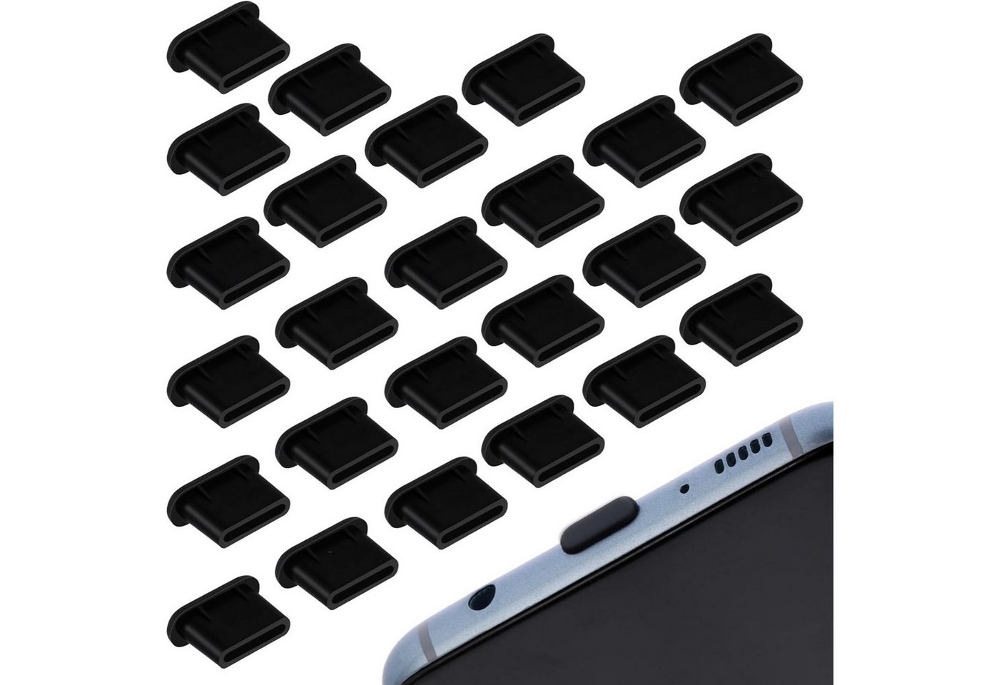 LuxusKollektion Schutz-Set 25 Stk Silikon USB C Staubschutz Schwarz Handy Ladeanschluss Abdeckung von LuxusKollektion