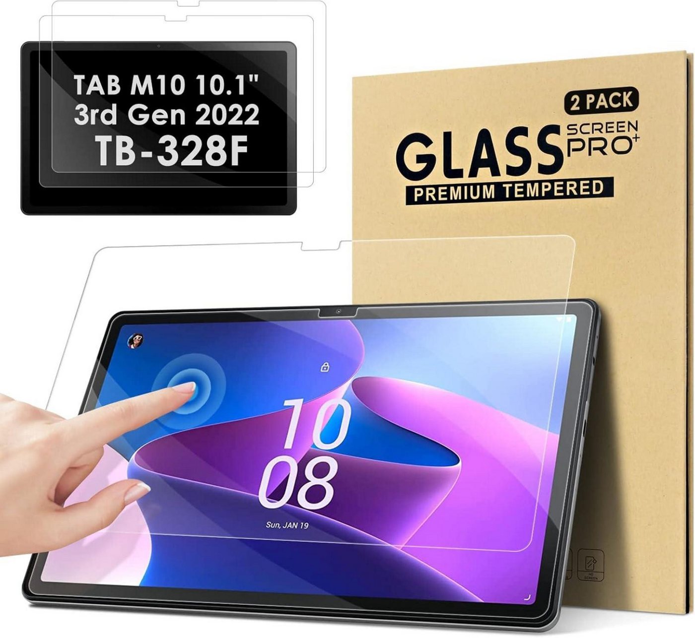 LuxusKollektion Tablet-Hülle 2er Pack Lenovo Tab M10 3rd Gen 10.1 Zoll 2022 Schutzfolie 9H von LuxusKollektion