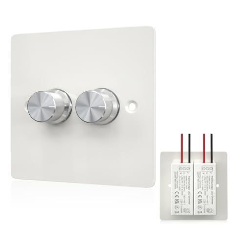 Luxvista LED Dimmer Schalter für LED Lampen, 5-200W 2 Gang Dimmer für LED Lampen Doppelschalter 230V, Dimmer Schalter Einbaudimmer für LED Lampen/Glühbirnen/Halogen, AC 220-240V mit Drehknopf Weiß von Luxvista