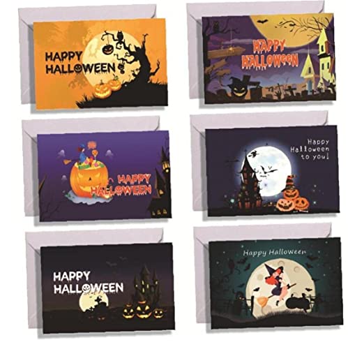 Luxylei Halloween -grußkarten, Die 6pcs -halloween -postkarten Umschlägen Und Runden Aufklebern Für Halloween -party -feierlichkeiten Gesetzt Werden von Luxylei
