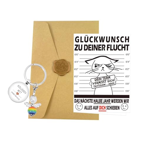 Luyuttn Lustig Abschiedskarte Kollegen Abschiedsgeschenk Mit Umschlag & Danke & Wachssiegelaufkleber Schlüsselanhänger Karte Abschied Abschiedsgeschenk Kollege Jobwechsel(Weiß) von Luyuttn