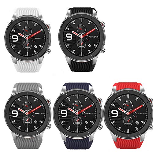 LvBu Armband Kompatibel Für Amazfit GTR Smart Watch, Sport Silikon Classic Ersatz Uhrenarmband Für Amazfit GTR 47mm Smartwatch (47mm case, 5 Pack) von LvBu