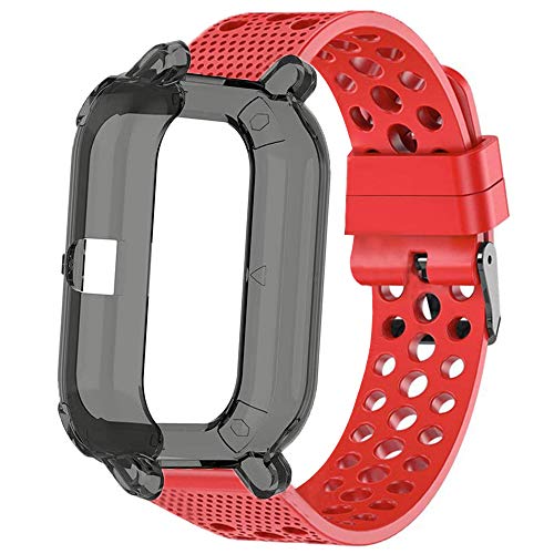 LvBu Armband Kompatibel Für Amazfit GTS, Sport Silikon Classic Ersatz Uhrenarmband Für Amazfit GTS Smartwatch (Schwarz hülle + Rot Armband) von LvBu