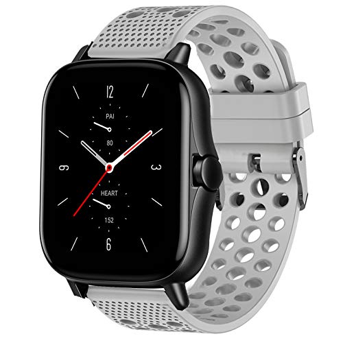 LvBu Armband Kompatibel Für Amazfit GTS 2 Smart Watch, Sport Silikon Classic Ersatz Uhrenarmband Für Amazfit GTS 2 Smartwatch (grau) von LvBu