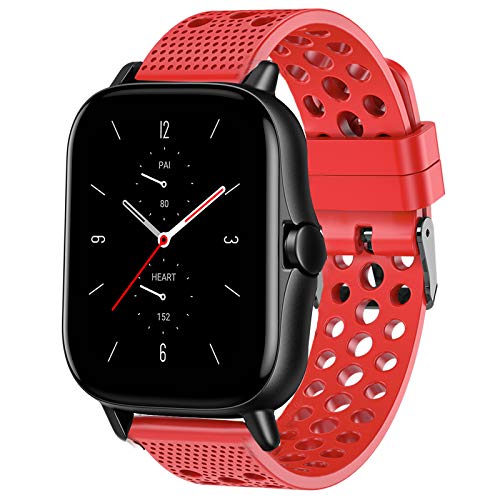 LvBu Armband Kompatibel Für Amazfit GTS 2 Smart Watch, Sport Silikon Classic Ersatz Uhrenarmband Für Amazfit GTS 2 Smartwatch (rot) von LvBu