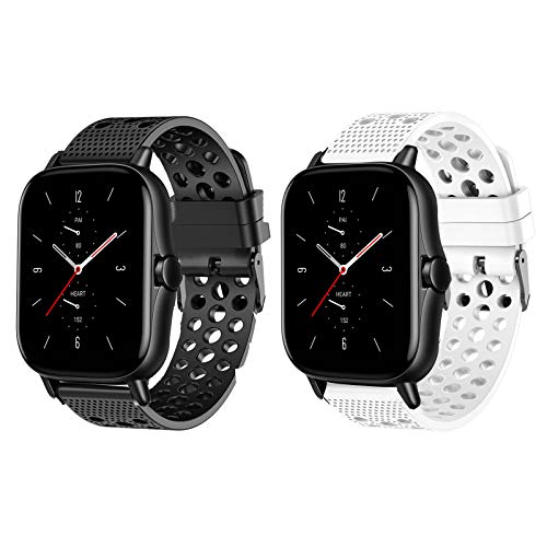 LvBu Armband Kompatibel Für Amazfit GTS 2 Smart Watch, Sport Silikon Classic Ersatz Uhrenarmband Für Amazfit GTS 2 Smartwatch (schwarz+Weiß) von LvBu
