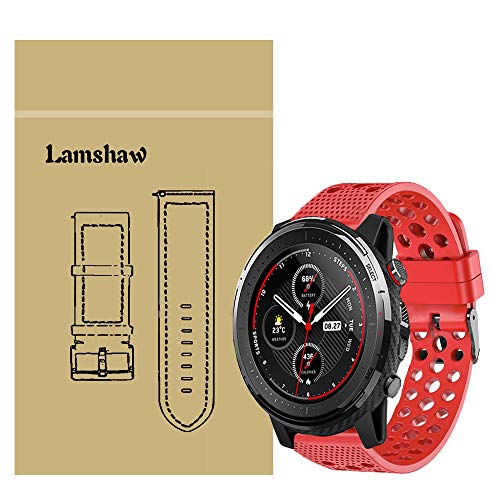 LvBu Armband Kompatibel Für Amazfit Stratos 3, Sport Silikon Classic Ersatz Uhrenarmband Für Amazfit Stratos 3 Smartwatch (Rot) von LvBu