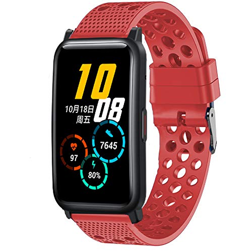 LvBu Armband Kompatibel Für Honor Watch ES, Sport Silikon Classic Ersatz Uhrenarmband Für Honor Watch ES Smartwatch (rot) von LvBu