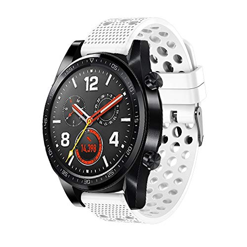 LvBu Armband Kompatibel Für Huawei Watch GT, Sport Silikon Classic Ersatz Uhrenarmband Für Huawei Watch GT Smartwatch (Weiß) von LvBu