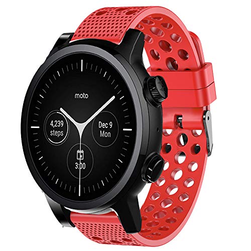 LvBu Armband Kompatibel Für Moto 360 3.gen, Sport Silikon Classic Ersatz Uhrenarmband Für Motorola Moto 360 3. Generation Smartwatch (rot) von LvBu