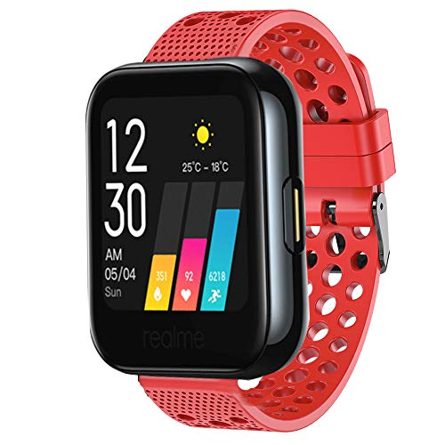 LvBu Armband Kompatibel Für Realme Watch, Sport Silikon Classic Ersatz Uhrenarmband Für Realme Watch Smartwatch (rot) von LvBu