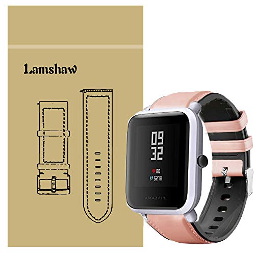 LvBu Armband Kompatibel Für Xiaomi Amazfit Bip, Leder Silikon Classic Ersatz Uhrenarmband Für Xiaomi Huami Amazfit Bip Younth Watch/Amazfit Bip Lite Smart Watch (Rosa) von LvBu