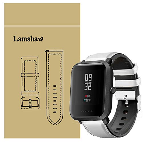 LvBu Armband Kompatibel Für Xiaomi Amazfit Bip, Leder Silikon Classic Ersatz Uhrenarmband Für Xiaomi Huami Amazfit Bip Younth Watch/Amazfit Bip Lite Smart Watch (Weiß) von LvBu