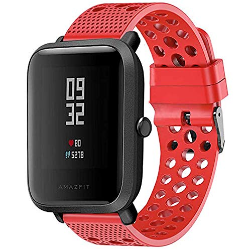 LvBu Armband Kompatibel Für Xiaomi Amazfit Bip, Sport Silikon Classic Ersatz Uhrenarmband Für Xiaomi Huami Amazfit Bip Younth Watch/Amazfit Bip Lite Smartwatch (Rot) von LvBu