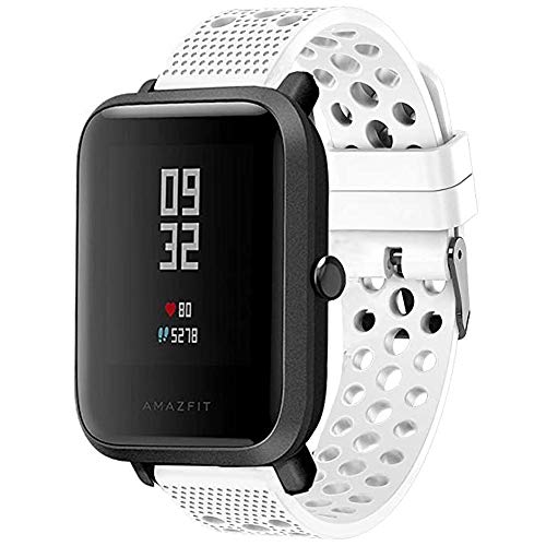 LvBu Armband Kompatibel Für Xiaomi Amazfit Bip, Sport Silikon Classic Ersatz Uhrenarmband Für Xiaomi Huami Amazfit Bip Younth Watch/Amazfit Bip Lite Smartwatch (Weiß) von LvBu