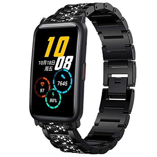 LvBu Armband Kompatibel für Honor Watch ES, Damen Metall Band Premium Edelstahl Bracelet Gurt für Honor Watch ES Smartwatch (schwarz) von LvBu