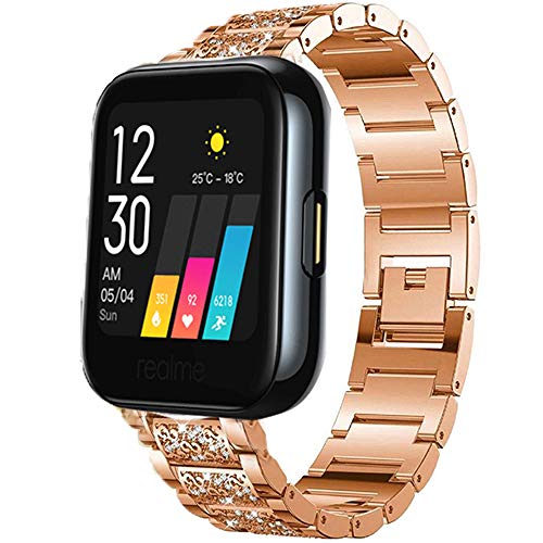 LvBu Armband Kompatibel für Realme Watch, Damen Metall Band Premium Edelstahl Bracelet Gurt für Realme Watch Smartwatch (Roségold) von LvBu