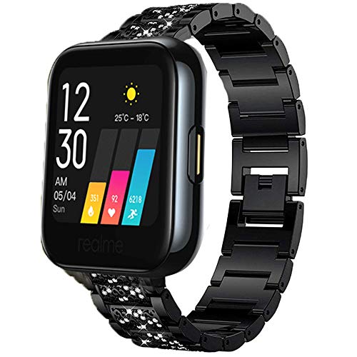 LvBu Armband Kompatibel für Realme Watch, Damen Metall Band Premium Edelstahl Bracelet Gurt für Realme Watch Smartwatch (schwarz) von LvBu
