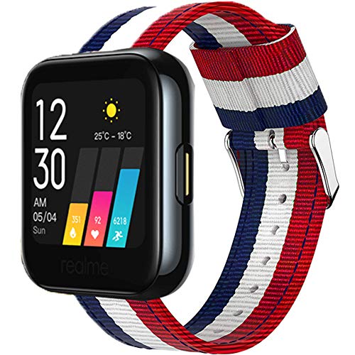 LvBu Armband Kompatibel für Realme Watch, Nylon Strick Replacement Uhrenarmband für Realme Watch Smartwatch (Blau+Weiß+rot) von LvBu