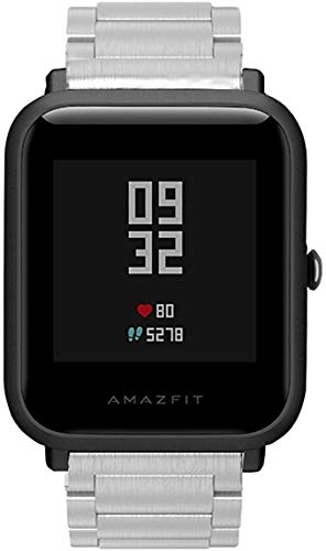 LvBu Armband Kompatibel mit Amazfit Bip, Classic Edelstahl Uhrenarmband für Xiaomi Huami Amazfit Bip Smartwatch (Silber) von LvBu