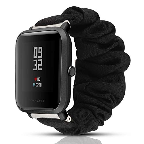 LvBu Armband Kompatibel mit Amazfit Bip, weiche Haargummis Uhrenarmband für Amazfit Bip Smartwatch (schwarz) von LvBu