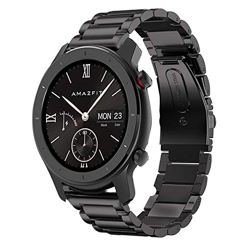 LvBu Armband Kompatibel mit Amazfit GTR, Classic Edelstahl Uhrenarmband für Amazfit GTR 42mm Smartwatch (42mm case, Schwarz) von LvBu